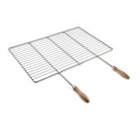 DEOS Grille Barbecue en Acier Inoxydable AISI 304 - Grille Inox 53x38cm pour Cheminée Intérieur/Jardin - Poignées en Bois - Haute Qualité Européenne - Compatibilité Universelle