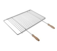 DEOS Grille Barbecue Inox AISI 304 - Largeur Réglable 50-70x37cm - Grillage Flexible et Solide - Matériau 4+10mm - Poignées en Bois - Parfait Pour Foyers Non Standard - Grille Inox Européenne