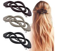Deozu Lot de 3 barrettes à cheveux vintage françaises décoratives à forte prise en main - Antidérapantes - Accessoires de cheveux français pour femme (noir + kaki + violet foncé)