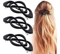 Deozu Lot de 3 barrettes françaises vintage décoratives à forte adhérence - Antidérapantes - Accessoires de cheveux français pour femme (noir)