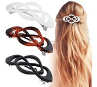Deozu Lot de 3 barrettes françaises vintage - Pinces à cheveux décoratives à forte adhérence - Antidérapantes - Accessoires de cheveux français pour femme (noir + blanc + ambre, brillant)