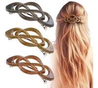 Deozu Lot de 3 barrettes françaises vintage - Pinces à cheveux décoratives à forte adhérence - Antidérapantes - Accessoires de cheveux français pour femme (café + marron + gris, brillant)