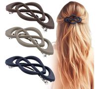 Deozu Lot de 3 barrettes françaises vintage - Pinces à cheveux décoratives à forte adhérence - Antidérapantes - Accessoires de cheveux français pour femme (marron + kaki + bleu foncé)