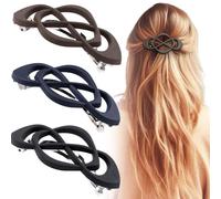 Deozu Lot de 3 barrettes françaises vintage - Pinces à cheveux décoratives à forte adhérence - Antidérapantes - Accessoires de cheveux français pour femme (noir + marron + bleu foncé)
