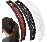 Deozu Lot de 3 pinces à cheveux banane, doubles peignes classiques, grandes pinces à cheveux antidérapantes, grands accessoires pour cheveux pour femme (noir + blanc + marron)