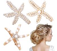 Deozu Lot de 3 pinces à cheveux en forme d'étoile de mer, sirène - Accessoires pour cheveux pour femme - Strass et perles - Étoile de mer