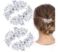 Deozu Lot de 4 pinces à cheveux en forme de fleur en cristal pour femme, mariée, mariage Argenté