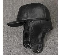 DEPAJA Chapka Homme Chapeau Ushanka en Cuir pour Hommes Hiver Chaud Bomber Chapeaux Cache-Oreilles Plus Velours Épais Ski Trapper Cap Papa Hiver Caps,Black,59-60Cm