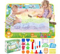 DEPAR Tapis de dessin Aqua Doodle super grand format pour enfants de 1 à 6 ans, avec stylo à eau et accessoires tampons, réutilisable pour garçons et filles 120 x 90 cm