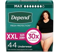 Depend Fresh Protection - Lot de 44 culottes jetables pour incontinence et post-partum - Pour femme - Très grande taille - Rose poudré (2 paquets de 22), l'emballage peut varier