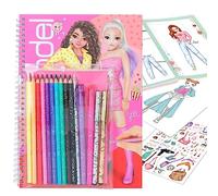 Depesche 11389 TOPModel - Kit 76 Pages à colorier et à créer des Tenues Tendance, Un livret 14 stylos, 1 Gomme, modèles de coloriage colorés et 2 Feuilles d'autocollants, Multicolore Taille Unique