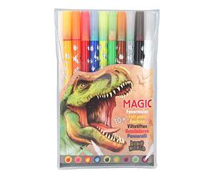 Depesche 11391 Dino World - Lot de 9 feutres à fibres doubles et un stylo magique pour des changements de couleur cool, crayons à fibres avec une pointe fine et large pour colorier et créer