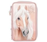 Depesche 11773 Miss Melody Romantic - Trousse à Crayons 3 Compartiments remplie en Rose, avec Motif de Chevaux, Trousse à Crayons avec Crayons de Couleur, règle, Ciseaux et Bien Plus Encore