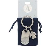 Depesche 11800-002 Porte-clés argenté avec Lettre A et Ange Gardien, Alliage de Zinc, Pochette en Velours colorée Incluse