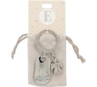 Depesche 11800-006 Porte-clés argenté avec Lettre E et Ange Gardien, Alliage de Zinc, Pochette en Velours colorée Incluse