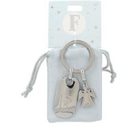 Depesche 11800-007 Porte-clés argenté avec Lettre F et Ange Gardien, Alliage de Zinc, Pochette en Velours colorée Incluse