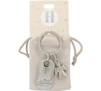 Depesche 11800-009 Porte-clés argenté avec Lettre H et Ange Gardien, Alliage de Zinc, Pochette en Velours colorée Incluse