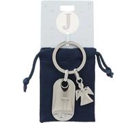 Depesche 11800-011 Porte-clés argenté avec Lettre J et Ange Gardien, Alliage de Zinc, Pochette en Velours colorée Incluse