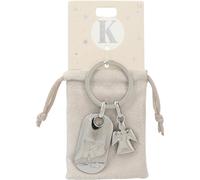 Depesche 11800-012 Porte-clés argenté avec Lettre K et Ange Gardien, Alliage de Zinc, Pochette en Velours de Couleur Incluse