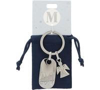 Depesche 11800-015 Porte-clés argenté avec Lettre M et Ange Gardien, Alliage de Zinc, Pochette en Velours de Couleur Incluse