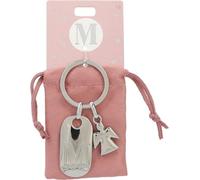 Depesche 11800-016 Porte-clés argenté avec Lettre M et Ange Gardien, Alliage de Zinc, Pochette en Velours de Couleur Incluse