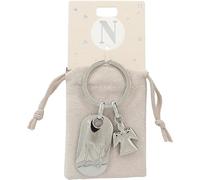 Depesche 11800-017 Porte-clés argenté avec Lettre N et Ange Gardien, Alliage de Zinc, Pochette de Velours colorée Incluse