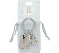 Depesche 11800-020 Porte-clés argenté avec Lettre R et Ange Gardien, Alliage de Zinc, Pochette de Velours colorée Incluse