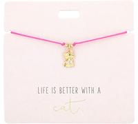 Depesche 11837-001 - Bracelet Rose Life is Better with a Cat avec breloque dorée et Perle décorative, Longueur Variable à Porter, idéal comme idée de Cadeau