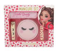 Depesche 11870 0011870 TOPModel Beauty Girl Manicure Packed in a Box with Heart Pattern and Sleeping Eyes, Set with Mirror, File, Nail Clippers and Tweezers, Multicoloured