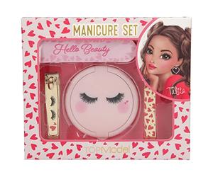 Depesche 11870 0011870 TOPModel Beauty Girl Manicure Packed in a Box with Heart Pattern and Sleeping Eyes, Set with Mirror, File, Nail Clippers and Tweezers, Multicoloured