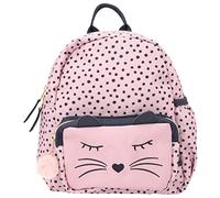 Depesche 11915 Princess Mimi Sac à dos rose clair, motif à pois, visage de chat et petit œillet, sac à dos avec compartiment principal, poche avant, bretelles rembourrées et pendentif en peluche