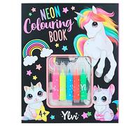 Depesche 12169 Ylvi - Cahier de coloriage Fluo avec 25 Pages pour créer des Motifs imaginatifs, y Compris 5 feutres Fluo et Une Planche d'autocollants en Or