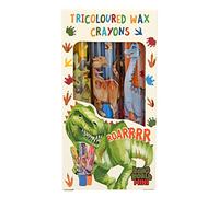 Depesche 12175 Dino World Mini Dino - Coffret de Cire Tricolore pour Enfants, 3 Crayons de Cire Multicolores à détourer et à Peindre