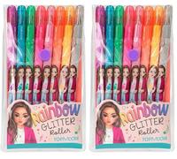 Depesche 12192 TOPModel - Rainbow Glitter Set de crayons gel dans une pochette transparente avec fermeture à bouton-pression, 8 crayons de couleur pailletée pour écrire et décorer (Lot de 2)