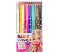 Depesche 12216 TOPModel - Set de Crayons de Couleur Basic 12 Couleurs dans Un étui, avec Taille-Crayon et livret avec école de coloriage, pour Le coloriage à l'école et Pendant Les Loisirs