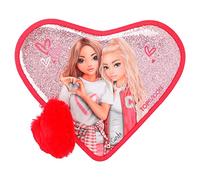 Depesche 12260 TOPModel One Love - Trousse à Crayons remplie en Forme de cœur en Rouge avec Motif de modèle et Paillettes, Trousse à Crayons avec Crayons de Couleur, Ciseaux, règle, etc.