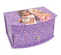 Depesche 12281 TOPModel Lilac Leo Love Lilas, léopard, Motif modèle et Pierres Scintillantes, boîte à Bijoux avec Miroir et Couvercle à charnière, Multicolored