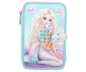 Depesche 12299 TOPModel Mermaid 2 Compartiments en Turquoise et Violet avec Motif sirène et Code, Trousse avec Crayons de Couleur, Ciseaux, règle, etc