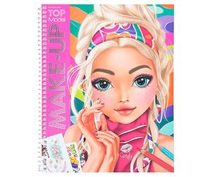 Depesche 12415 Create Your TOPModel-Make-Up, Livre de coloriage avec Autocollants, 20 Pages avec des Visages pré-imprimés colorier