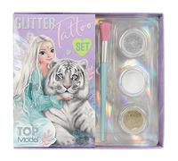 Depesche 12518 TOPModel Fantasy Tiger - Kit de Tatouage Scintillant pour Enfants avec 30 Tatouages adhésifs, 1 Pinceau et 3 poudres Scintillantes en Argent, Blanc et Or