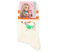 Depesche Topmodel City Girls 12620 Chaussettes Couleur crème avec Bandes Motif Teckel, Taille 31-35 Girls-12620-Chaussettes Rayures, Cream Color with Orange Stripes, Mixte
