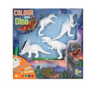 Depesche 12672 Dino World DIY Colour Your Dino - 4 Figurines de Dinosaures à réaliser soi-même, kit Comprenant Peinture Acrylique, Pinceau, Palette et Instructions