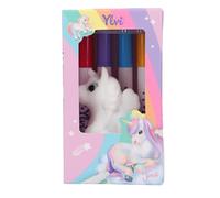 Depesche Ylvi 12673 Figurine de licorne floquée colorée à peindre, lavable et réutilisable, comprend 4 stylos à pointe en fibre