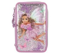 Depesche 12775 TOPModel Fairy Love Trousse à 3 Compartiments remplie Mauve avec Motif modèle et Papillons, Trousse avec Crayons de Couleur, règle, etc.