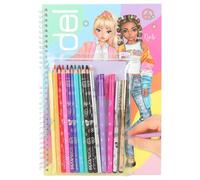 Depesche 12943 TOPModel - Kit de coloriage de 76 Pages pour créer des Motifs de mannequins, y Compris des modèles à colorier, des Feuilles de Stickers, des Crayons, etc.