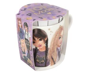 Depesche 13065 Rebel Kitty blanc, avec une grande impression TOPModel et des oreilles de chat, tasse en porcelaine avec anse, contenance env. 300 ml