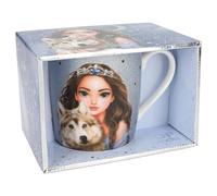 Depesche 13066 TOPModel Wolf blanc, avec motif de modèle et impression bleue scintillante, tasse à boire en porcelaine avec anse, contenance env. 300 ml