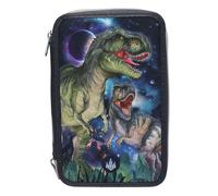 Depesche 13131 Dino World Galaxy - Trousse à Crayons remplie à 3 Compartiments, avec Motif de Dinosaure et lumières LED, Trousse à Crayons avec Crayons de Couleur, règle, Ciseaux et Bien Plus Encore.