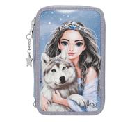 Depesche 13149 TOPModel Wolf - Trousse à Crayons remplie à 3 Compartiments en Bleu foncé, avec Motif de modèle, étoiles et Paillettes, Trousse à Crayons avec Crayons de Couleur et Bien Plus Encore