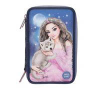 Depesche 13150 TOPModel LED Wolf - Trousse à Crayons remplie à 3 Compartiments en Bleu foncé, avec Motif de modèle et lumières LED, Trousse à Crayons